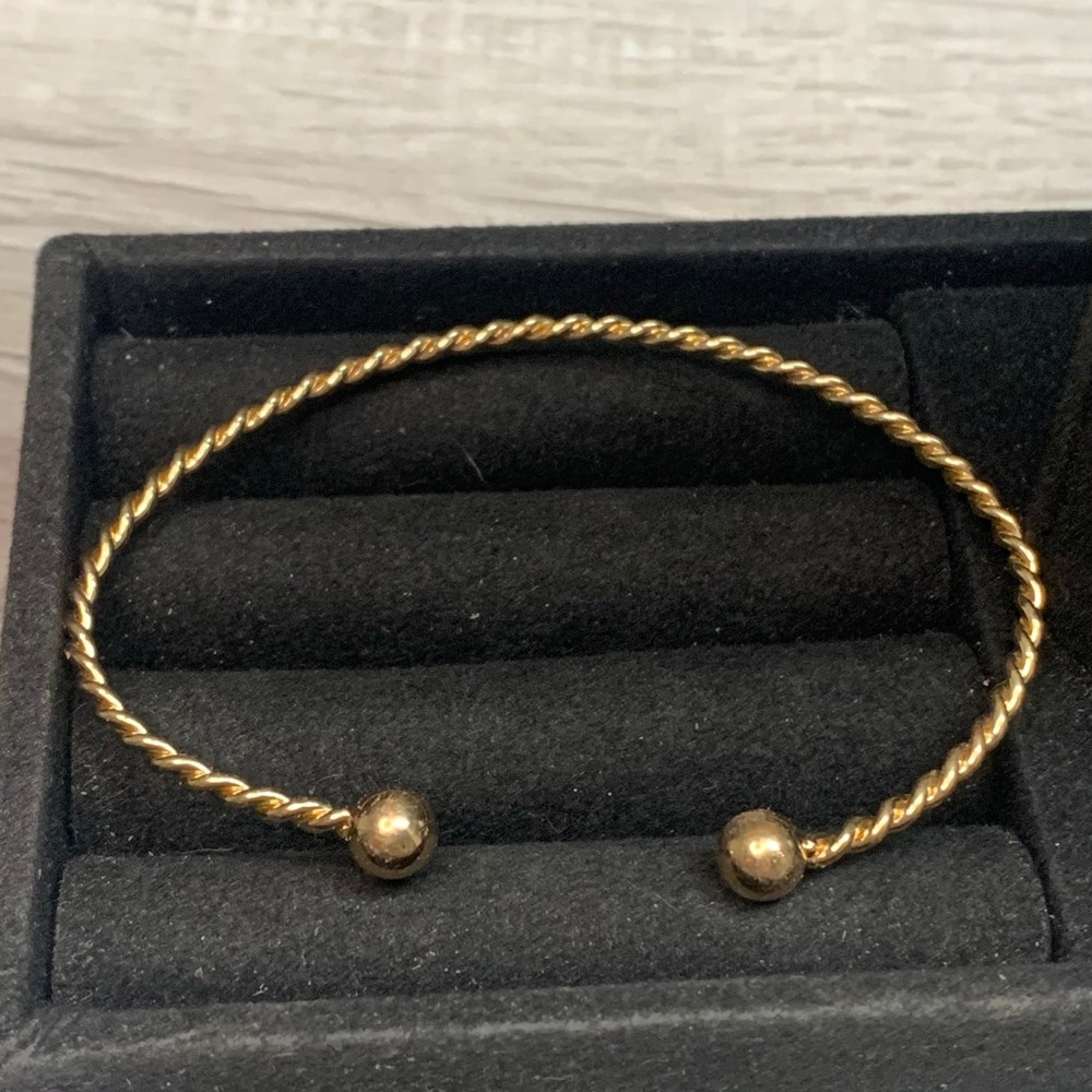 Gold Tone Twisted Rope Cuff Bracelet with Ball Ends 7 Inch